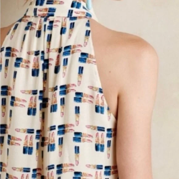 Anthropologie Maeve Tesni Lipstick Print Swing Tank Size 4 EUC $118 100% rayon - Picture 3 of 16